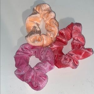 3 Pink Velvet Scrunchies